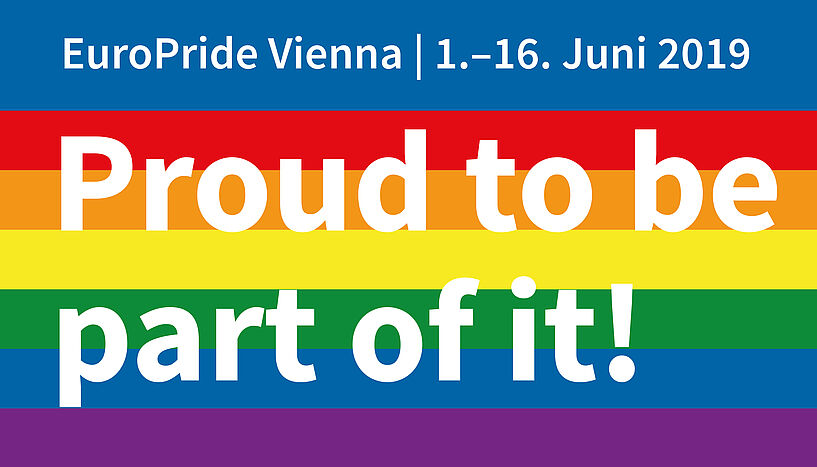 EuroPride Plakat mit der Aufschrift "Proud to be part of it"