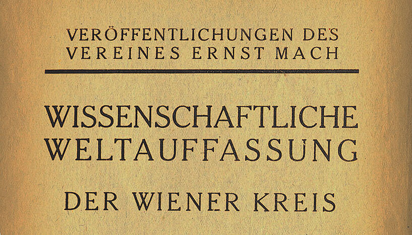 Historisches Dokument mit der Aufschrift "Veröffentlichungen des Vereins Ernst Mach, Wissenschaftliche Weltauffassung, Der Wiener Kreis".