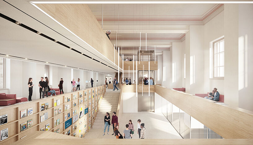 Visualisierung Hauptbibliothek Uni Wien: Eingangsbereich (C Atelier Architekt Palme)
