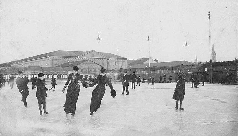 Im Bild der erste Eislaufplatz um 1890
